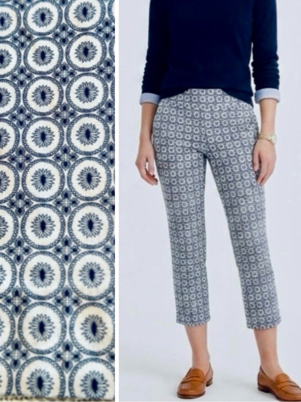 ZAC & RACHEL Stretchy Navy & White Printed Cropped Ankle Ponte Pants #167 LHP